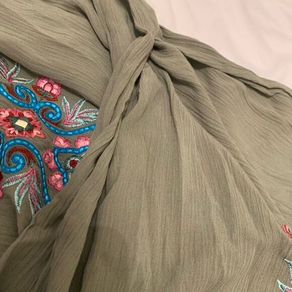 Soft Surroundings L boho loose fit embroidered long sleeves maxi dress tassels - Picture 8 of 9